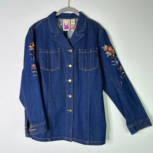 ORIGINAL ANTTHONY Jacket Womens L Dark Denim Western Floral Embroidery Vintage